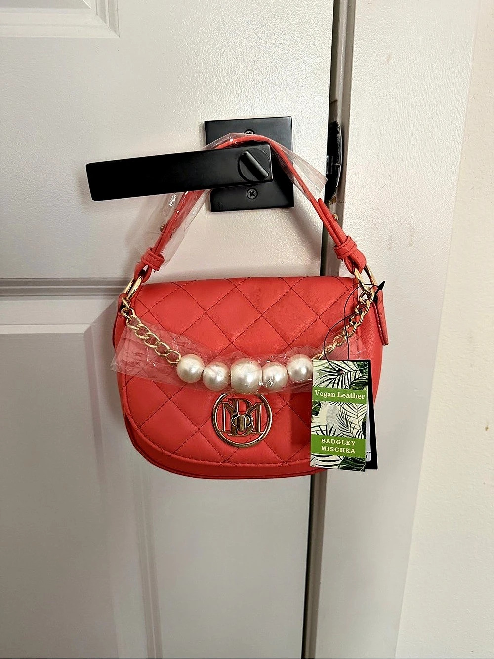 Badgley Mischka Coral Quilted Pearl Crossbody Bag NWT